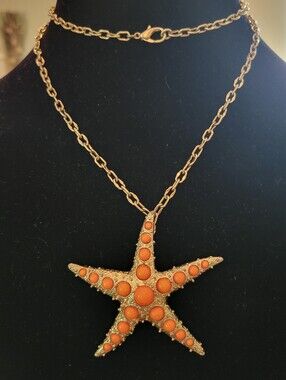 Orange & Gold Toned Starfish Necklace